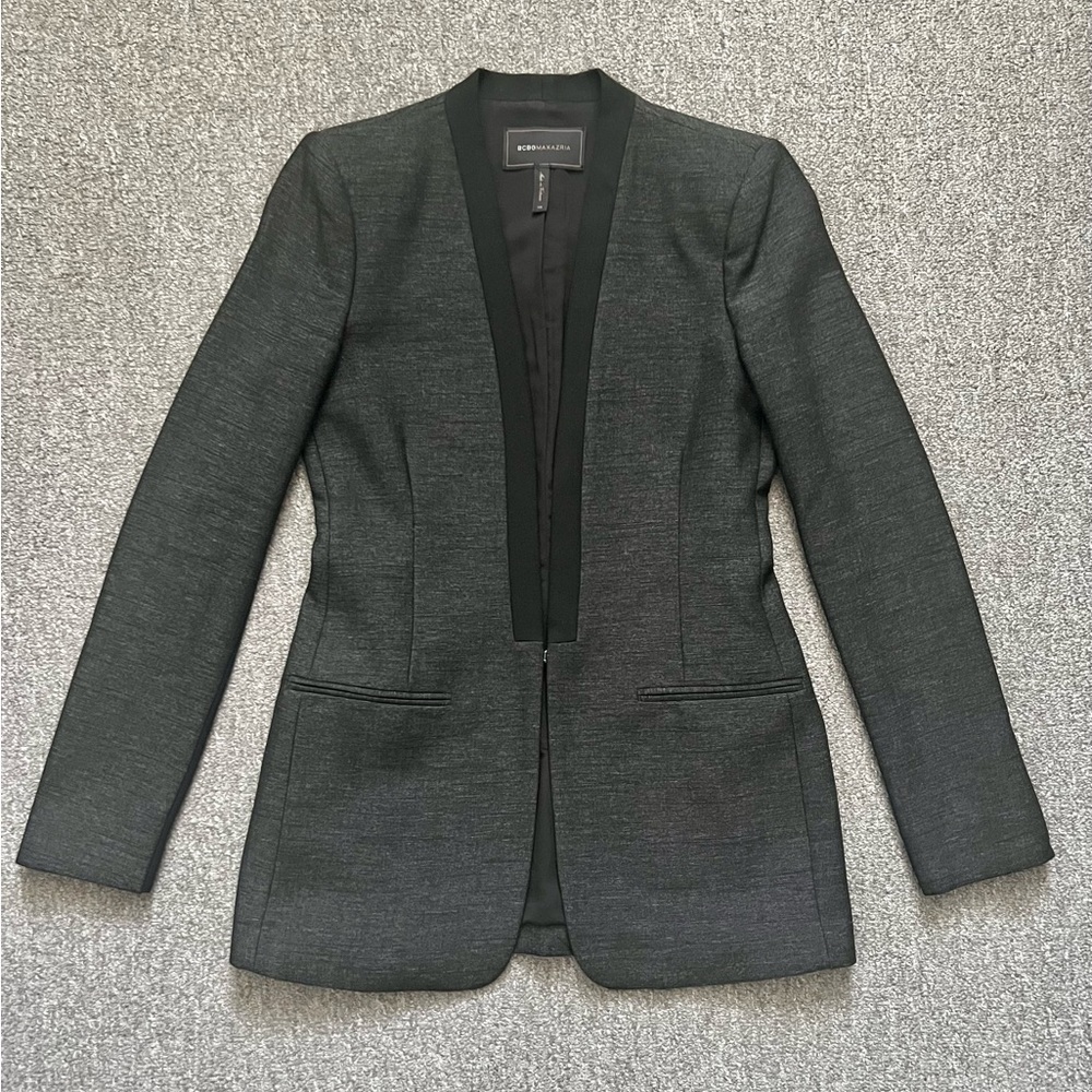 BCBGMaxazria Charcoal Grey Blazer Womens Boyfriend Blazer Size XS